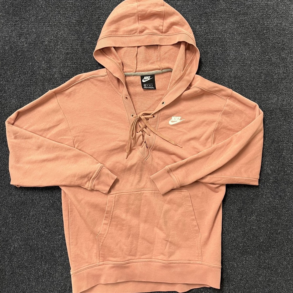 Nike Hoodie Womens XS Pink Lace Up V‎ Neck Pullover Sweatshirt Kangaroo